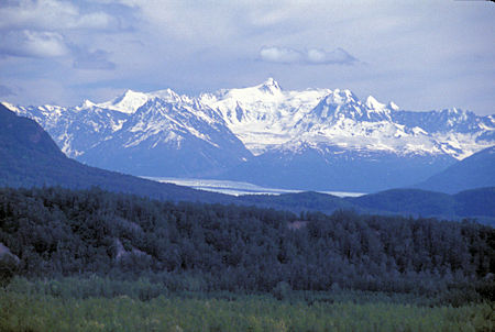View from Glenn Highway to Mt. Goode and Knik Glacier (bottom behind hills) near Palmer, Alaska