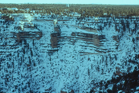 Grand Canyon Village and trail from view point - shows trail - Grand Canyon National Park - Dec 1961