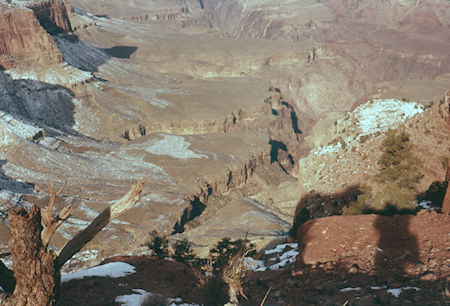 Pipe Creek Canyon and Plateau Point from saddle near O'Neil Butte - Grand Canyon National Park - Dec 1961