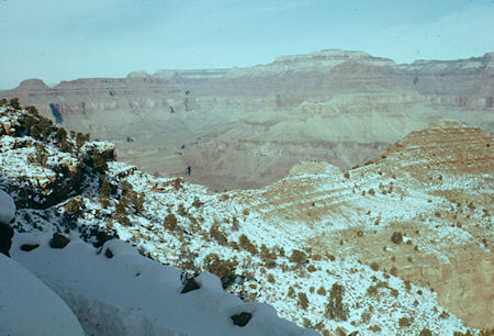 Trail on edge north of O'Neill Butte, Cheops Pyramid cross canyon to right, about 5200' - Grand Canyon National Park - Dec 1961