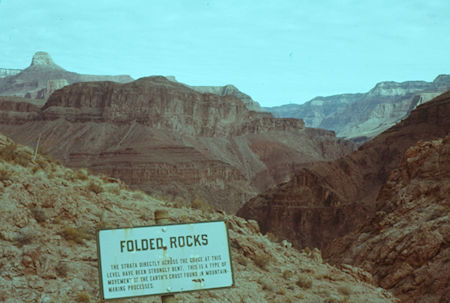 View across canyon at interprative sign on Bright Angel Trail - Grand Canyon National Park - Jan 1962