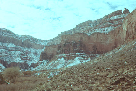 Canyon Rim - Bright Angel Fault (route of trail) from below Indian Garden - Grand Canyon National Park - Jan 1962