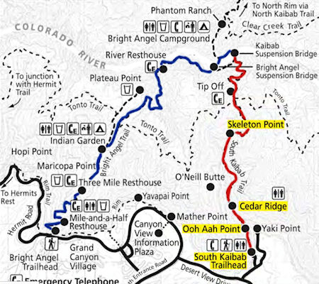 South Kaibab - Bright Angel Trail Map