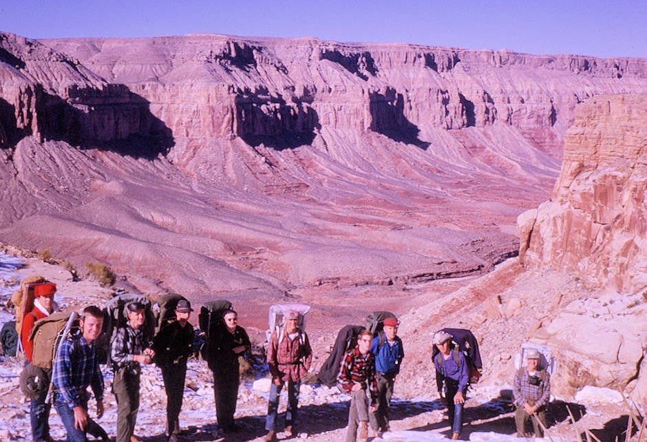 The group, reddy to head down the trail into Havasu Canyon - Havasupai Indian Reservation - Dec 1962