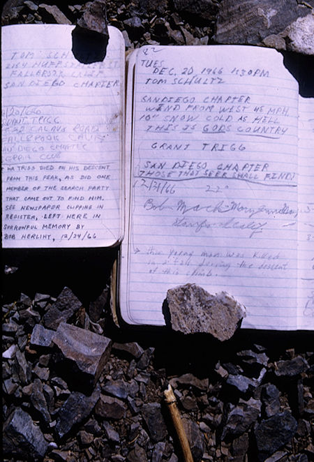 Summit register entries by other people from San Diego - Death Valley National Park - Oct 1968