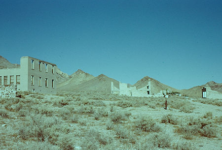 Rhyolite School (left), Cook Bank (center), Porter Store (right) - Rhyolite - Jan 1959