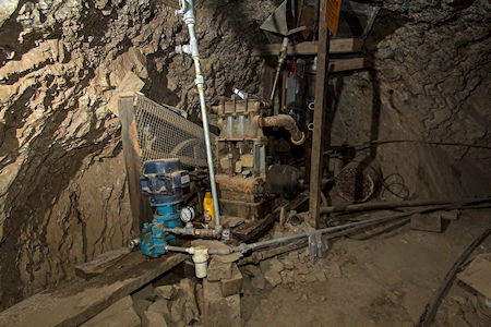 Two water pumps at 700 level in the Union mine - Cerro Gordo - Underground Explorers Oct 2018