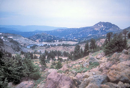 Helen Lake and Brokeoff Mountain from Lassen Peak trail