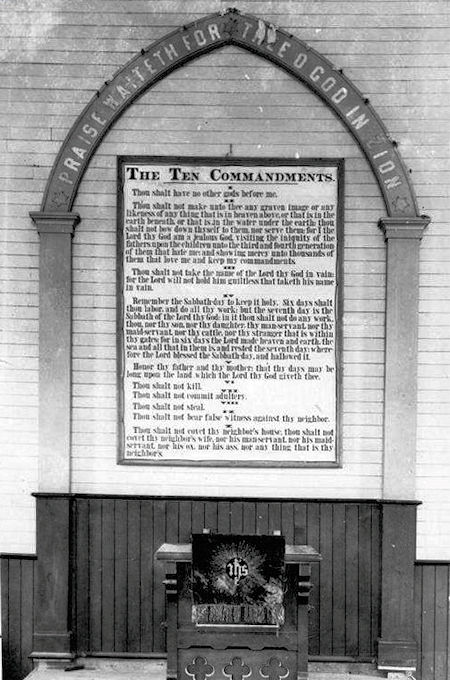 Ten Commandments Oil Cloth that hung behind pulpit until it was stolen