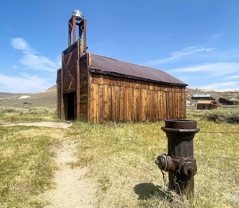 Bodie Fire House with nearby fire hydrant