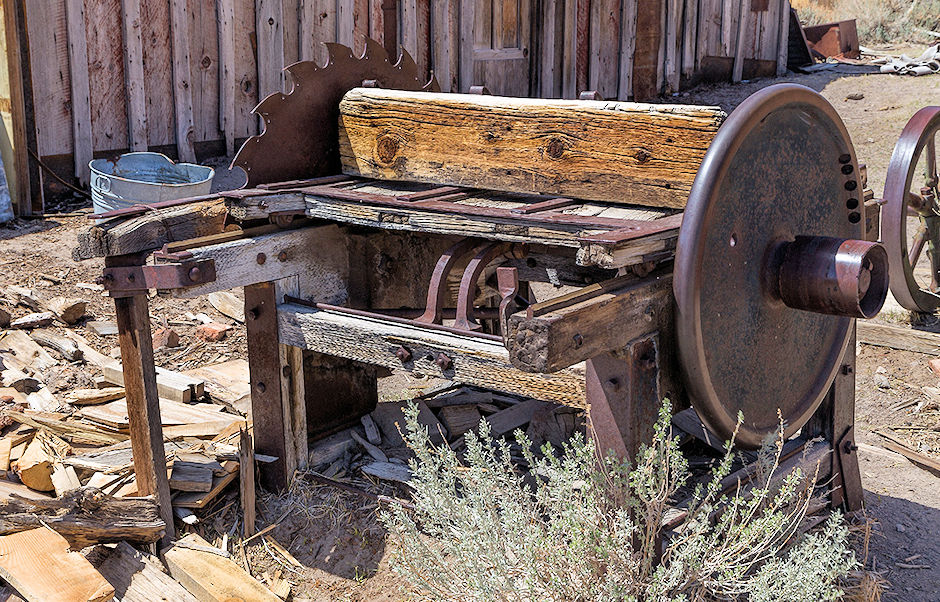 Closeup of Sled saw at sawmill in Bodie