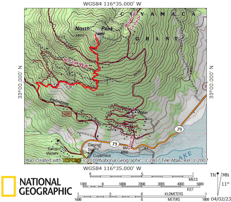 North Peak Road hiking route to top of peak