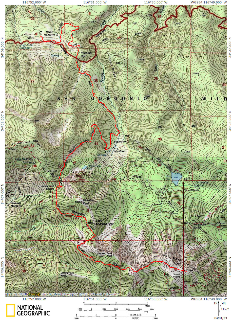 San Gorgornia Mountain South Fork Trail Map