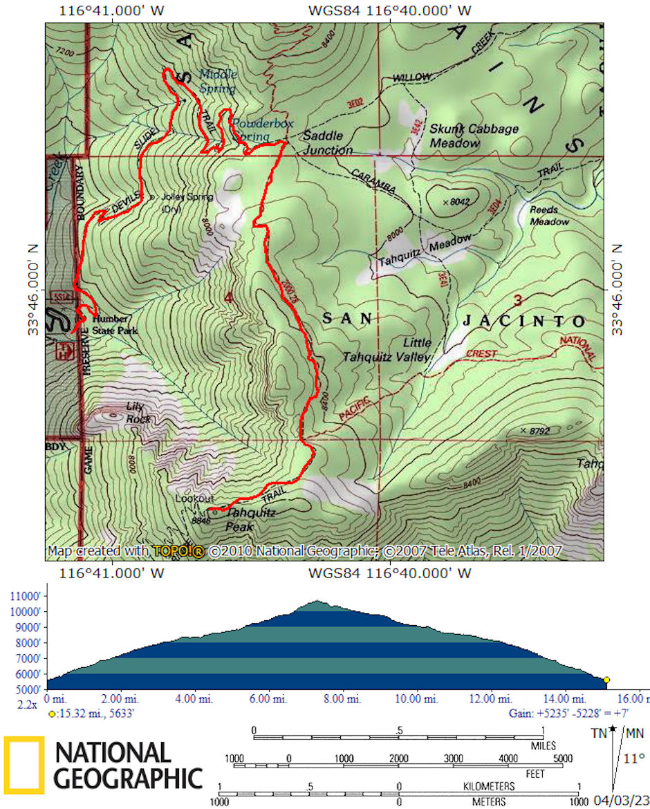 Tahquitz Peak via Devil's Slide Trail Map