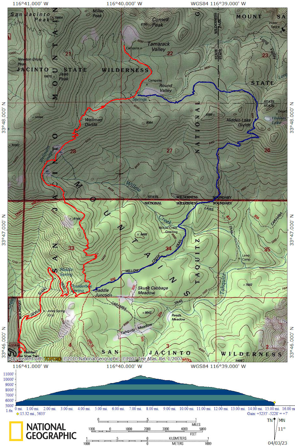 Cornell Peak Trail via Wellman Ridge with Willow Creek alternate map