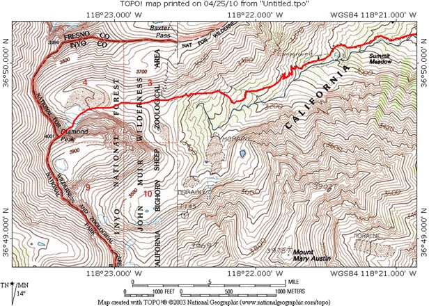Diamond Peak Map from campsite