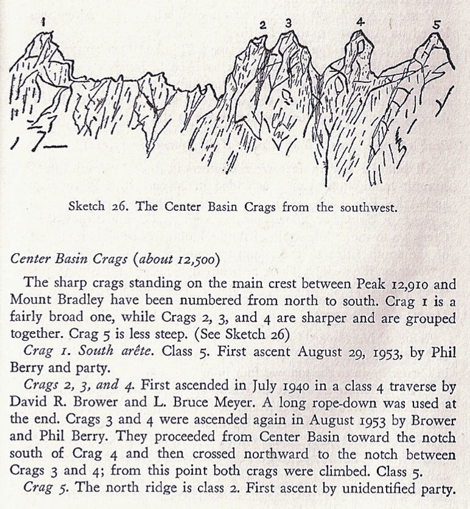 Center Basin Crags information from Harvey Voge guide book