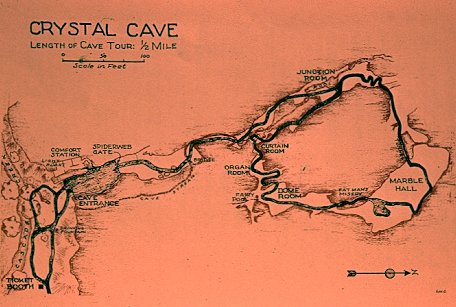 Crystal Cave map - Sequoia National Park 16 Jul 1957