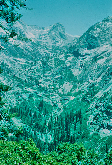 View up Hamilton Creek toward Mount Stewart and Kaweah Gap - Sequoia National Park 19 Jul 1957