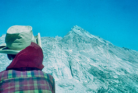 Black Kaweah Peak from Kaweah Gap, unknown fellow hiker - Sequoia National Park 20 Jul 1957