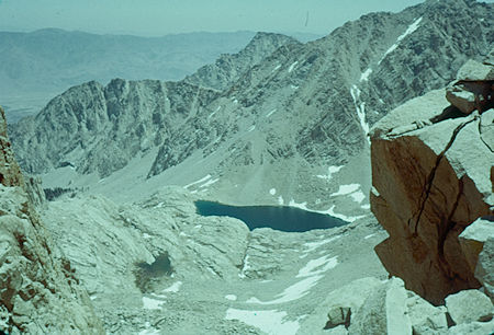 East side view of Consultation Lake from Mount Whitney ridge trail - 24 Jul 1957