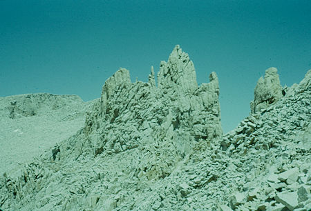 Pinnacles and top of Mount Whitney from Mount Whitney Trail - 24 Jul 1957