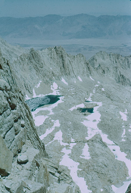 View east toward Owens Valley, Iceberg Lake from Mount Whitney Trail - 24 Jul 1957