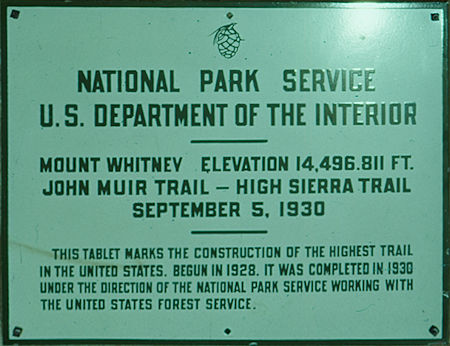 Plaque on top of Mt. Whitney. Note: Actual elevation currently is listed as 14,505'