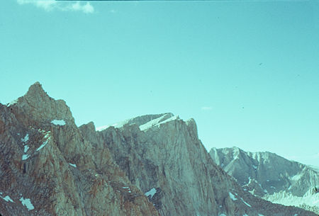 Mt. Muir, Keeler Needle, Mount Whitney summit from trail descending from Trail Crest - 24 Jul 1957