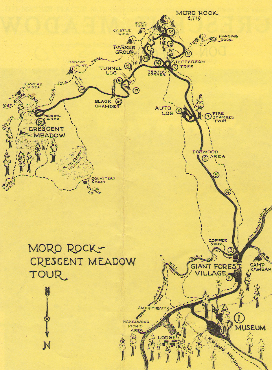 Crescent Meadow-Moro Rock area map - Sequoia National Park 15-17 Jul 1957