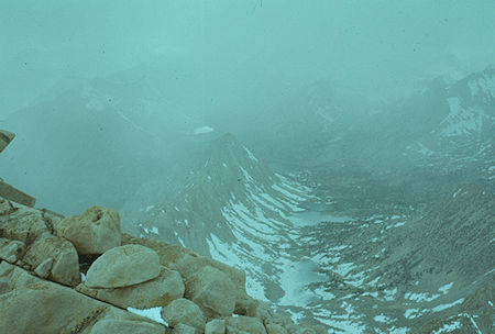 Looking back at Kearsarge Lakes from top of University Peak - Kings Canyon National Park 1960