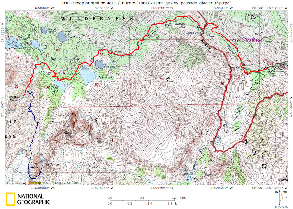 Mt. Gayley climb route map
