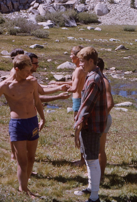 Explorer Post 360 members playing games at Whitney Creek - 20 Aug 1965