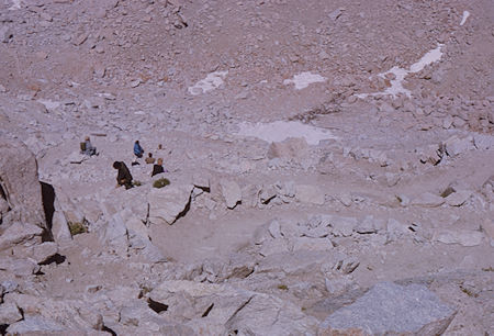Looking down on switchbacks on trail down east side of Mount Whitney - 21 Aug 1965