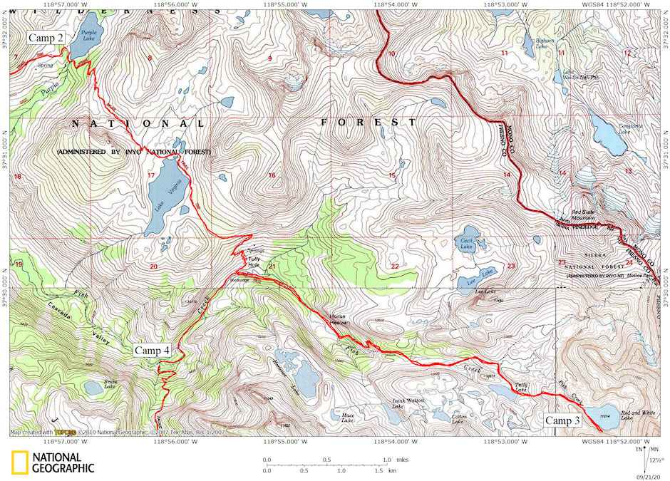 Purple Lake to Red and White Lake; Red and White Lake to upper Cascade Valley map 1967