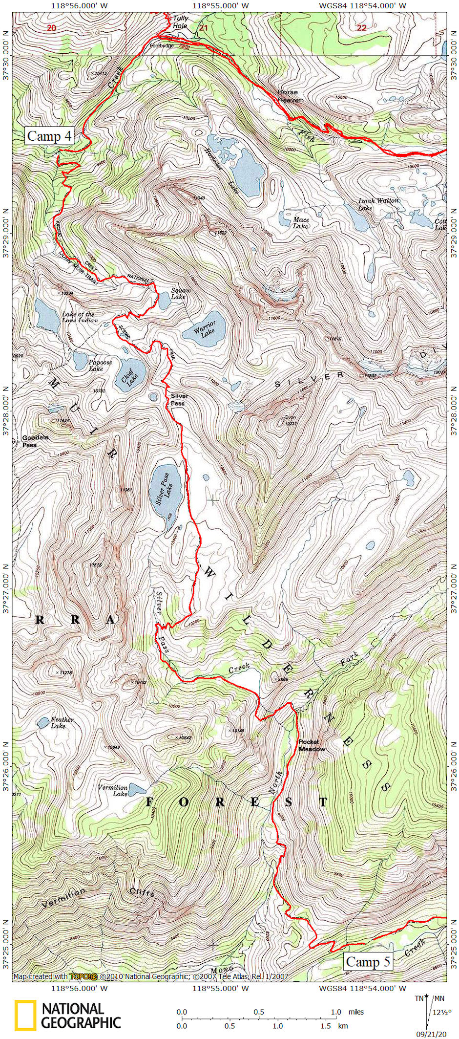Fish Creek over Silver Pass to Mono Creek map 1967