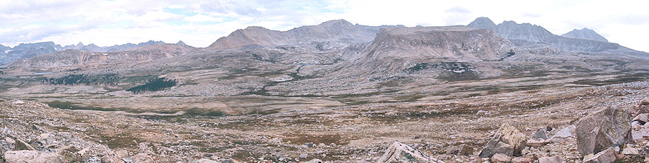 Toward Shepherd Camp, upper Tyndall Creek, Diamond Mesa from Tawny Ridge - Sequoia National Park 24 Aug 1971