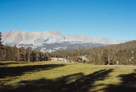 Kaweah range over Sandy Meadow on the John Muir/Pacific Crest Trail near Whitney trail junction - 31 Aug 1971