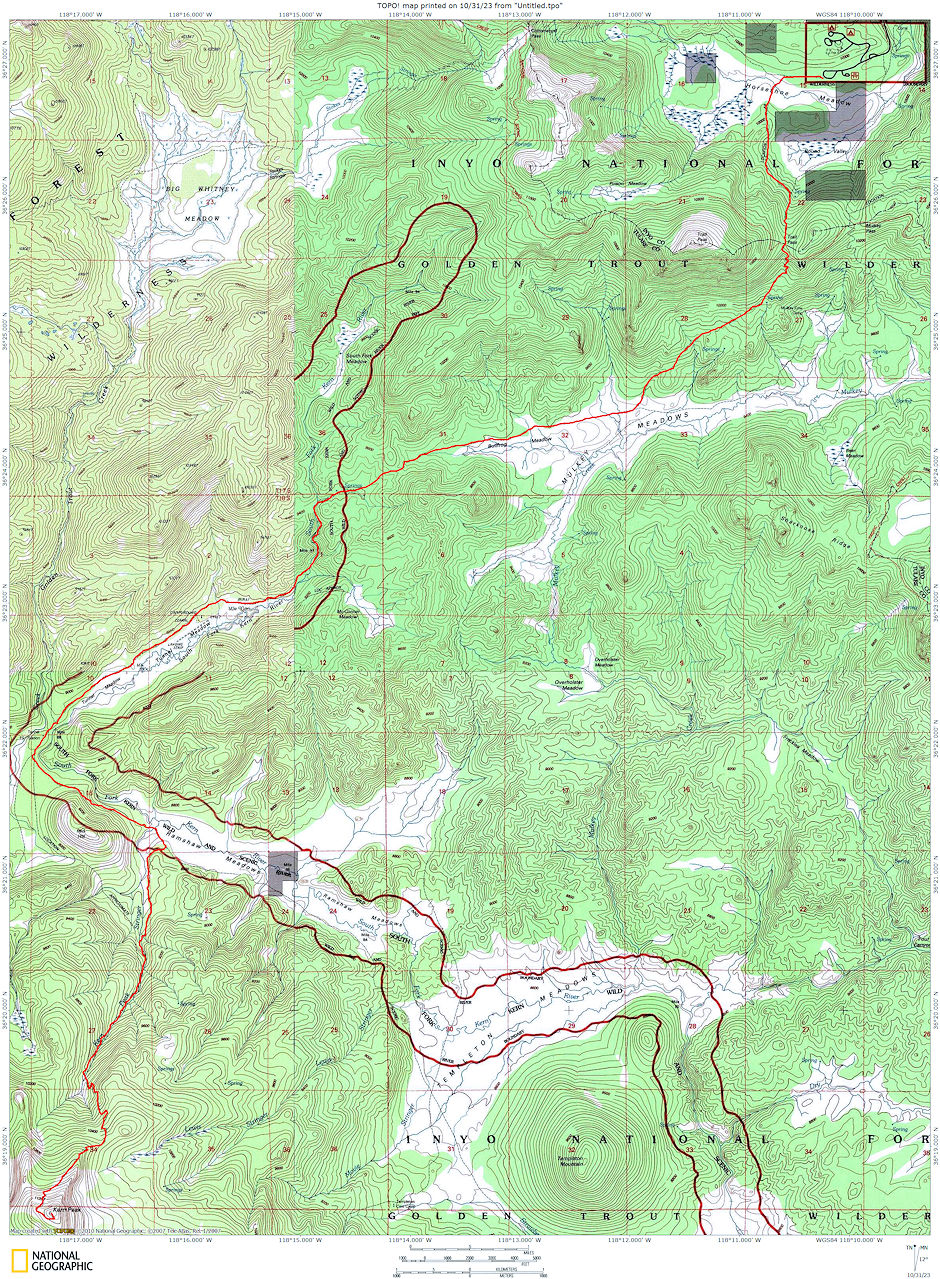 Route map to Kern Peak 1975