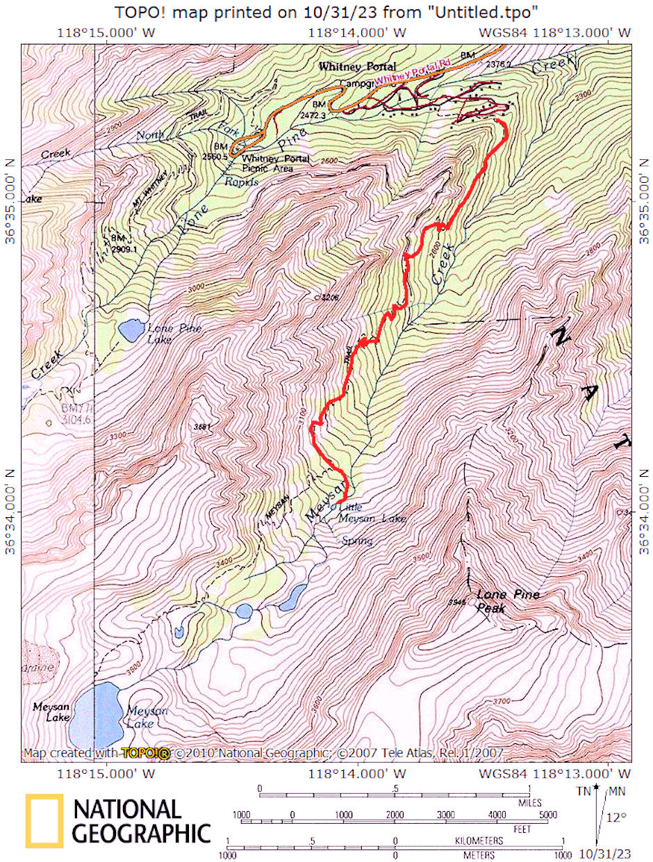 Route map to Little Meysan Lake 1975
