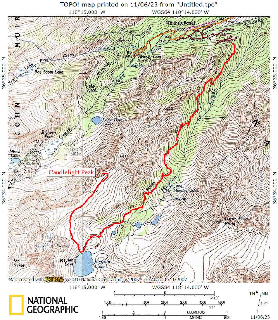 Route map to Candlelight Peak 1975