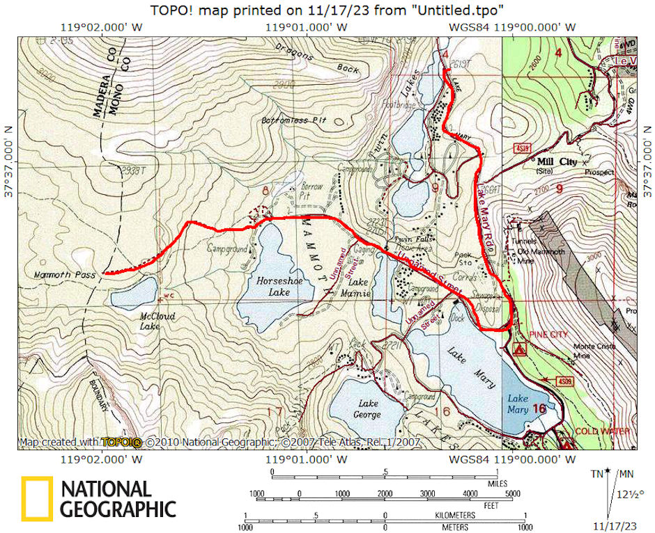 Route map to Mammoth Pass 1976