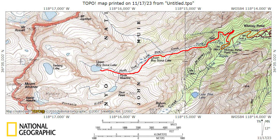 Route map to Boy Scout Lakes 1976