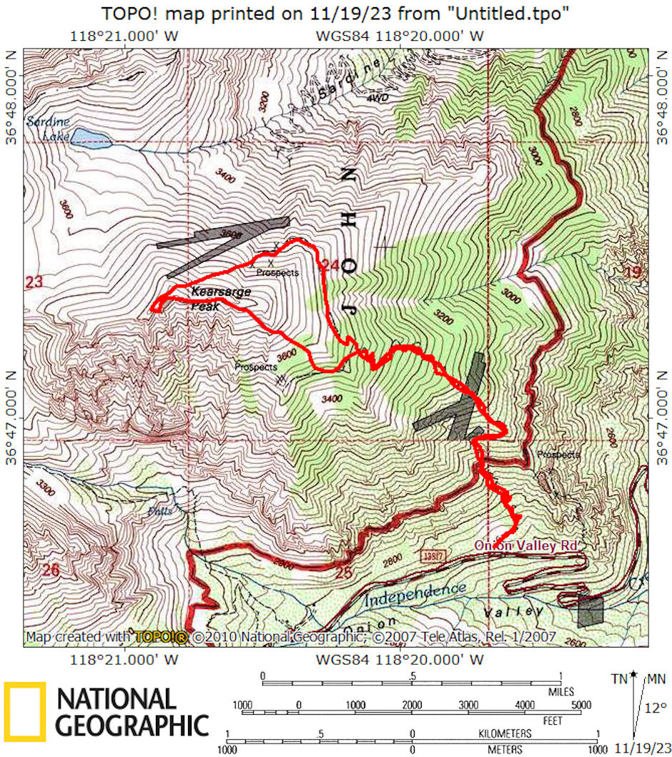 Kearsarge Peak route map 1976