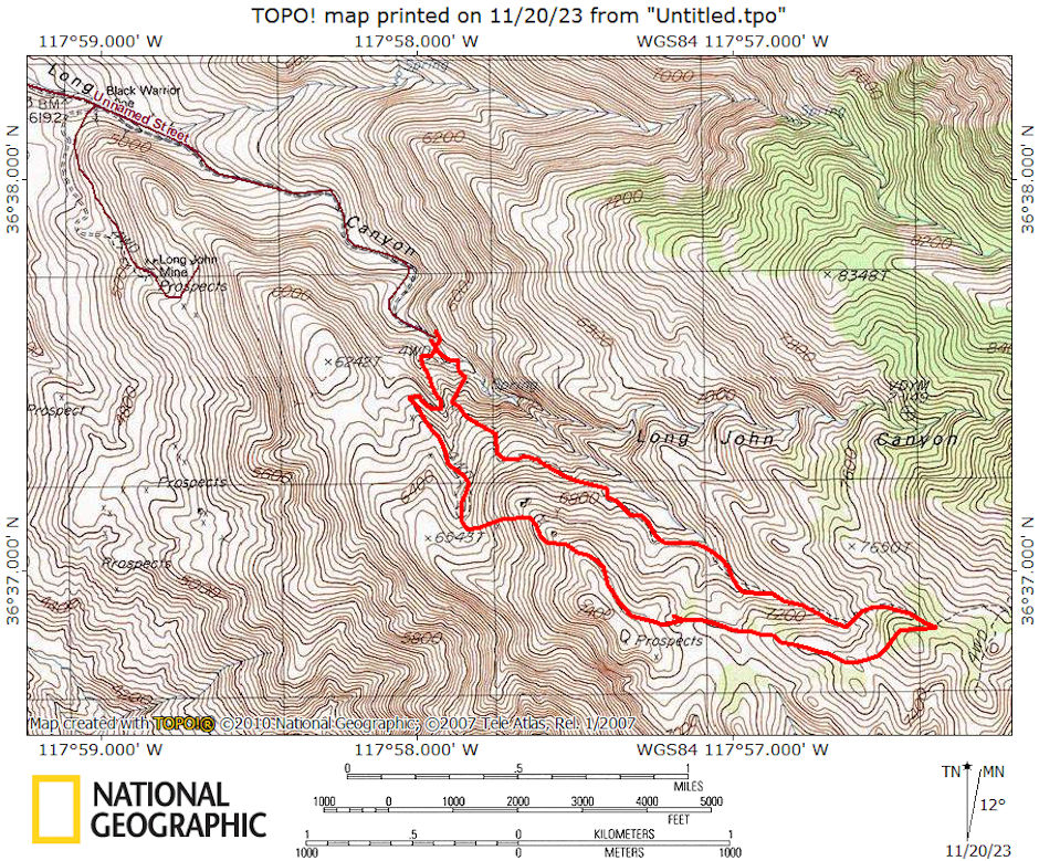 Long John Canyon estimated route 1976