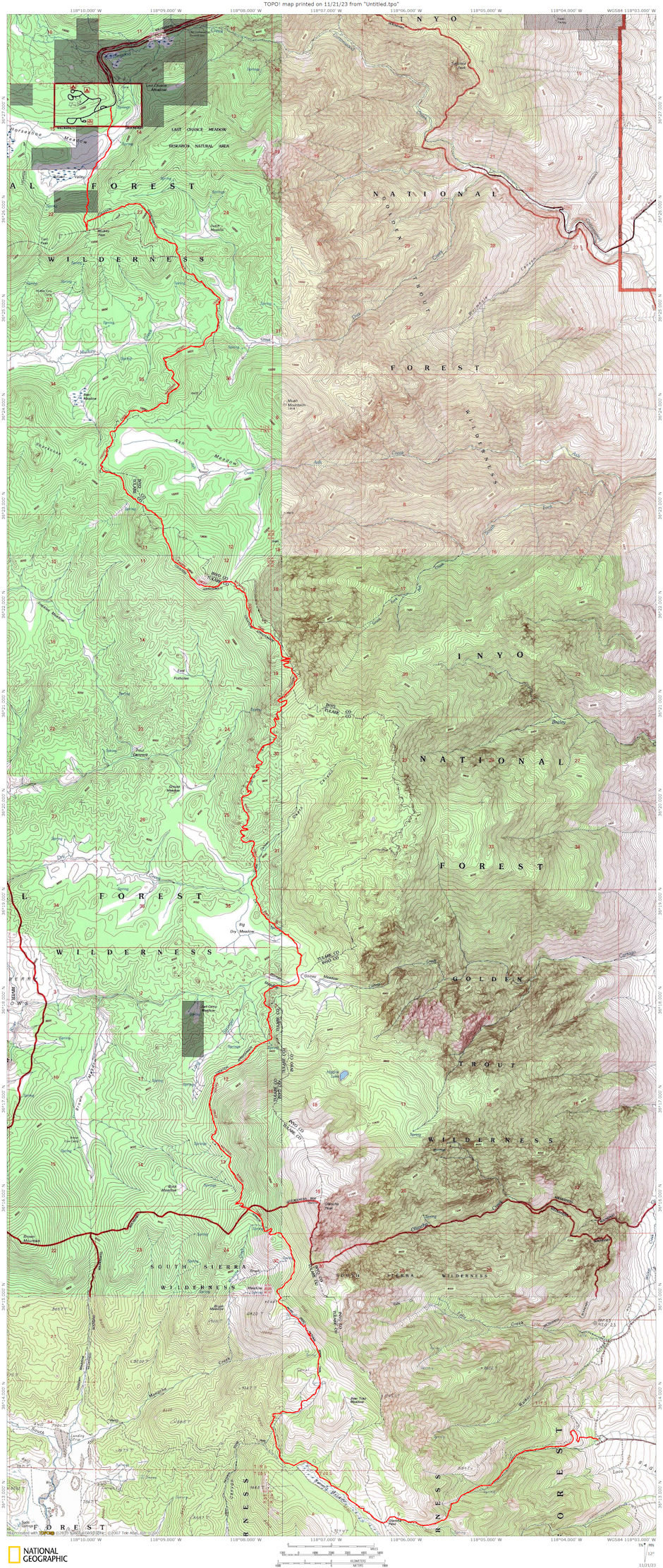 Horseshoe Meadows to Olancha via Pacific Crest Trail route map 1976
