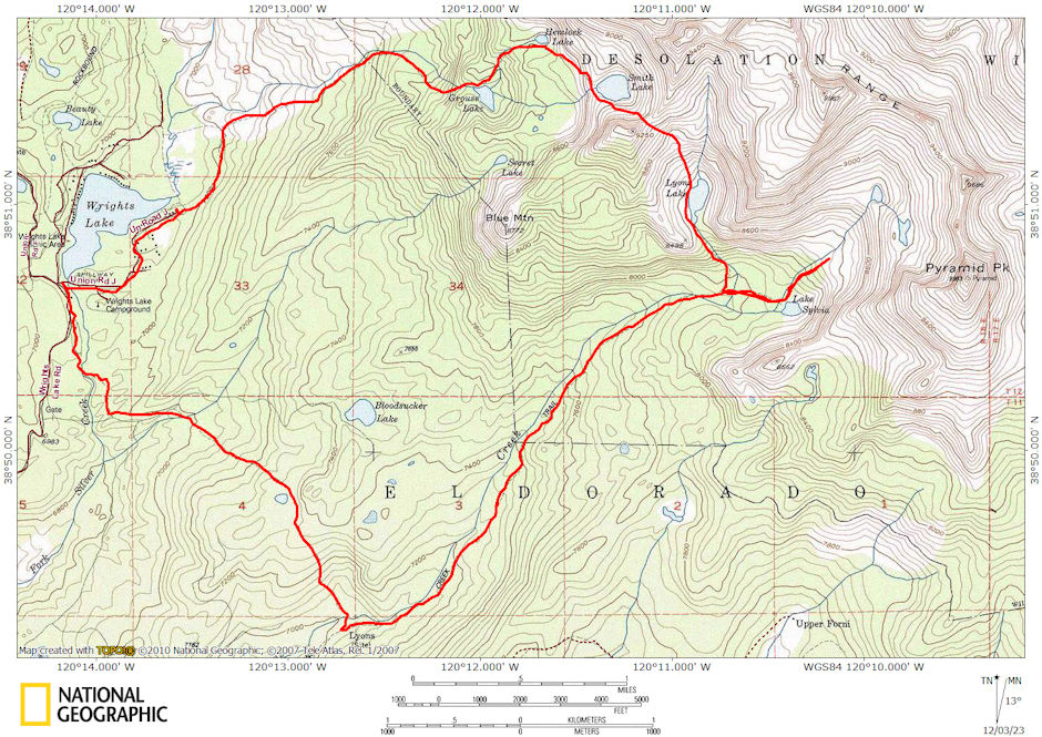 Desolation Wilderness Route Map 1977