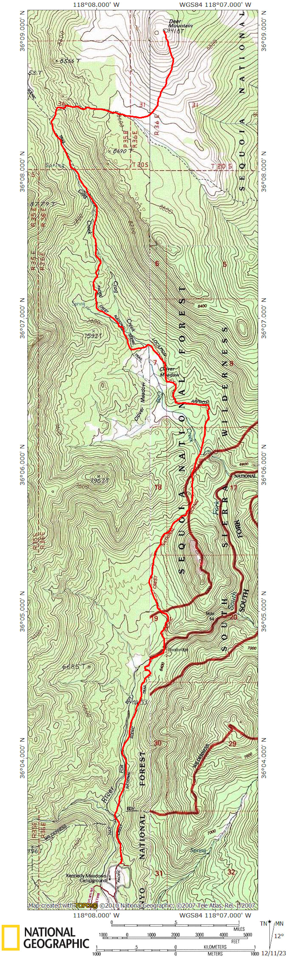 Deer Mountain route from Kennedy Meadows 1977
