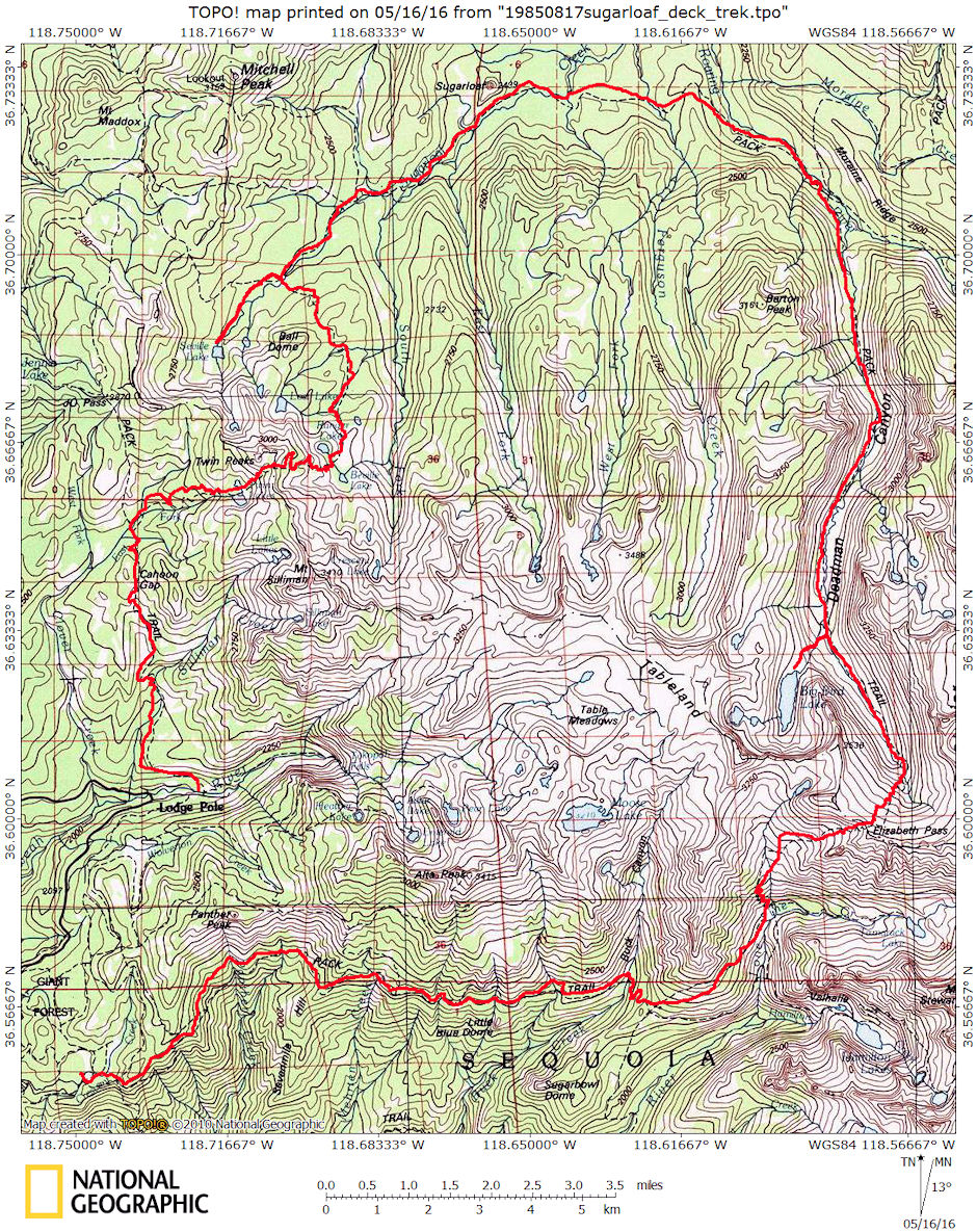 Sugarloav - Elizabeth Lake Deck Trek in Yosemite National Park map