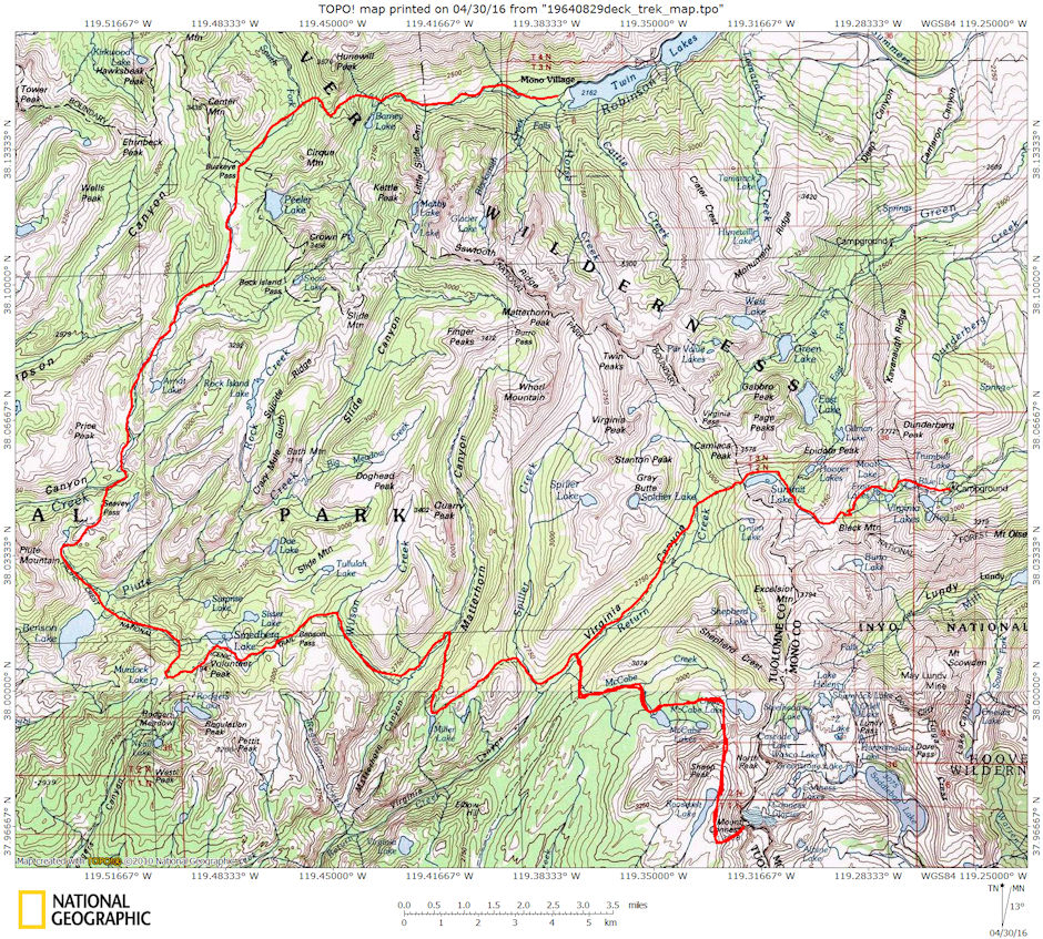 Twin Lakes to Virginia Lakes Deck Trek map